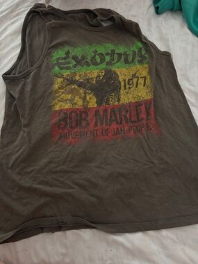 Bob Marley Exodus 1977 Graphic Tank Top in Olive with Rasta Print